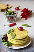 Pancakes with peas, sage and mint