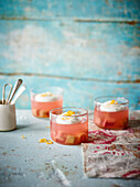 Rhubarb jelly with cream and lemon zest