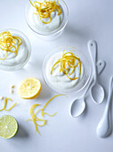 Lemon mousse with lemon zest and lime