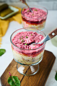 Layered salad "Schuba" with beetroot and herring