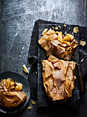 Apple strudel served on a baking tray