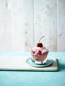 Chocolate and cherry mousse in a glass