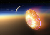 Huygens probe entering Titan atmosphere, illustration