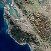 Silicon Valley and San Francisco Bay Area, California, USA, satellite image