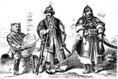 Chinese military costumes, 19th century illustration