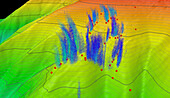 Bodie Island underwater methane seeps, multibeam sonar bathymetric map