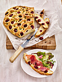 Focaccia with red grapes