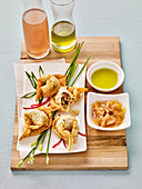 Crispy prawn wontons with ginger and dip