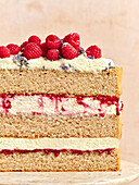 Layer cake with raspberry cream filling