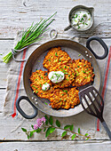 Potato pancakes with herb quark