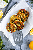 Kolokithokeftedes - Greek courgette pancakes with tzatziki