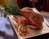 Stuffed guinea fowl with garlic and herbs