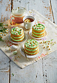 Carrot tartlets with pistachio cream and camomile flowers