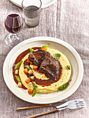 Braised beef cheeks with creamy polenta