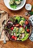 Wild garlic dumplings on spring salad