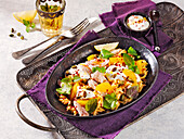  Fruity pasta salad with chicken, lettuce 