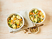 Tortellini salad with vegetables and walnuts