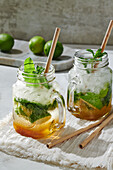 Caipirinha with lime and mint