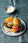 Vegetable burger with aubergine and mushrooms