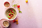 Oatmeal with fresh tomatoes and basil