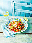 Mediterranean fish stew with tomatoes and croutons