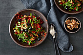 Bean salad with spicy sauce and walnuts