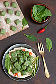 Spinach gnocchi with cannellini bean cream