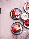 Marbled raspberry and rose cake with cream