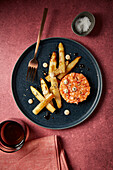 Salmon tartare with asparagus and miso mayo