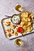 Chips with dill sour cream and caviar