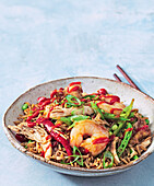 Fried rice with prawns, chicken and vegetables