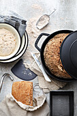 Utensils for baking bread in a pan