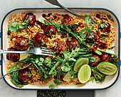 Sheet casserole with hoisin meatballs and Asian noodles