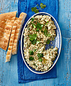 Baba Ganoush with flatbread and parsley