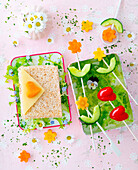 Love letter sandwich with flower crudités sticks