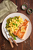 Grilled salmon with gnocchi and vegetable paste