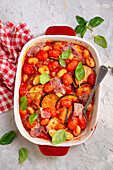 Gnocchi with tomato sauce, aubergines and basil