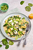 Zucchini-Pfanne mit Zitronensauce, Spinat und Gorgonzola