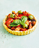 Vegan vegetable tart with olives