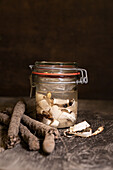 Pickled salsify in a preserving jar