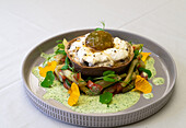 Buckwheat pâté with vegetables and herb sauce