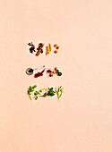 Various spices and fresh herbs as a still life