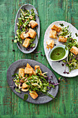 Fenchel-Spitzkohl-Salat mit spicy fried Tofu und Kräuter-Vinaigrette