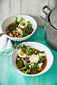 Pho with spring vegetables and silken tofu