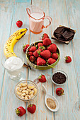 Ingredients for strawberry and banana ice cream