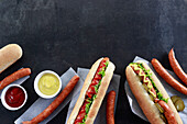 Hot dogs with ketchup and mustard