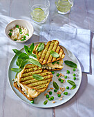 Green croque monsieur with feta and mint