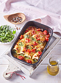 Baked cannelloni filled with ricotta and basil