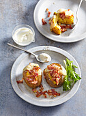 Raclette-style jacket potatoes with bacon and cheese