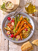 Grilled vegetables with goat's cheese dip